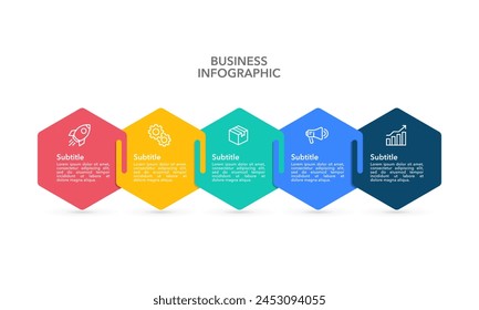 5 process infographic hexagon design template. Business presentation. Vector illustration.