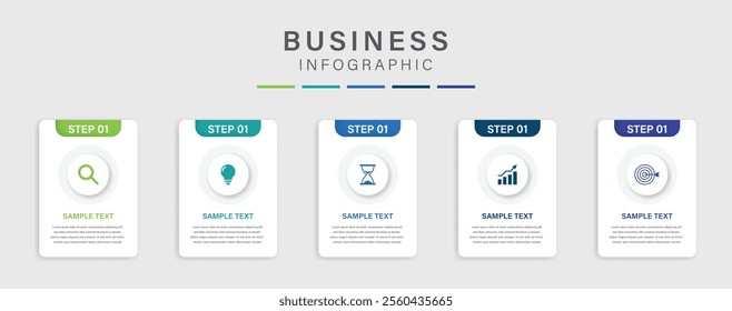 5 process infographic labels with icons design template. Planning, Marketing, Strategy and Business presentation. Vector illustration.