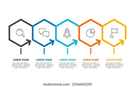 5 process Infographic thin line with an arrow. Vector illustration.