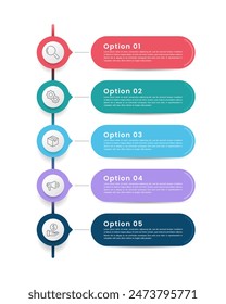 5 proceso o cronograma de negocio al éxito. Plantilla de diseño de etiquetas de Vertical infográficas. Presentación de elección, elección, paso y empresa. Ilustración vectorial.