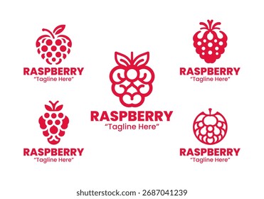 5 Raspberry Logo Set Berry Fruit Branding Logo Collection