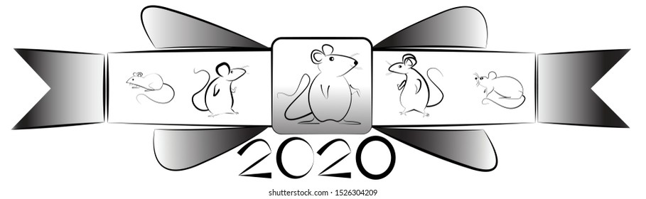 5 rats are in the bow to welcome 2020. Vector illustration on white background