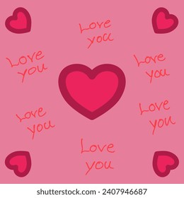 5 corazones rojos cortados con un borde de línea gruesa en un fondo rosado y me encantan los mensajes para expresar amor en el Día de San Valentín