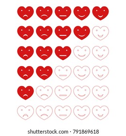 5 red hearts emoji rating set, vector illustration