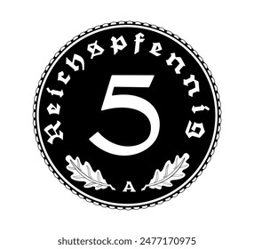 5 Reichspfennig de Alemania esbozado en el Vector. La moneda aparece en blanco y negro. 