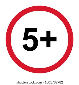 5 restriction flat sign isolated on white background. Age limit symbol. No under five years warning illustration