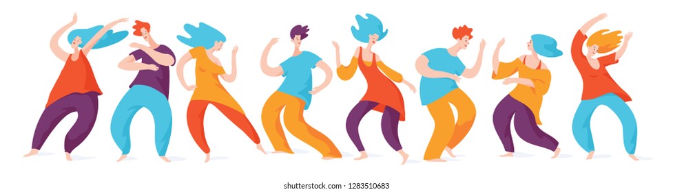 5 Rhythms dancing. Spontaneous dancing people. Vector men and woman dancing. 