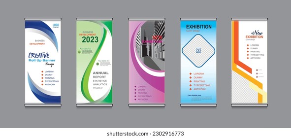 5 Diseño de plantillas de banner de lista desplegable, diseño de banners, publicidad, extracción, fondo de polígono.