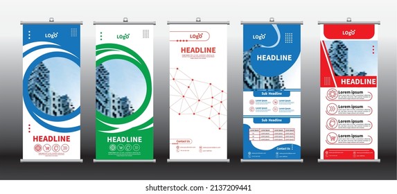 5 Roll-Up-Banner, einfaches, Vektorbanner, X-Banner, vertikales Banner