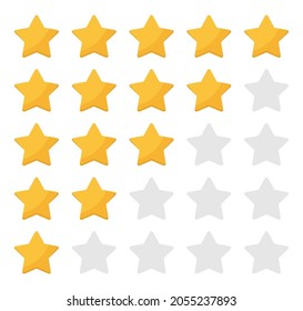 5 estrellas redondeadas en diseño plano sobre fondo blanco. Colección de clasificación por estrellas. Ilustración del vector