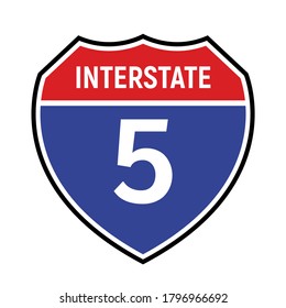 5 route sign icon. Vector road 5 highway interstate american freeway symbol