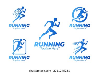 5 Running Logo Set Atleta Movimiento Fitness Colección de identidad