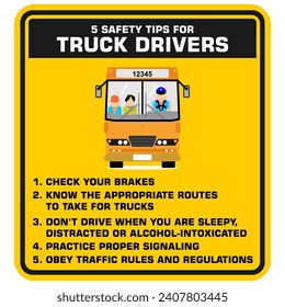 5 Safety tips for Truck drivers, poster and banner vector