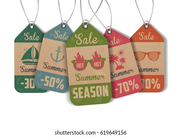 5 Sale Tags. Summer Sale. Vector illustration