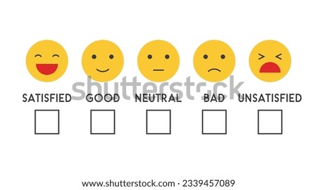 5 scale smile rating Feedback emoji face of customer satisfaction concept. illustration level for review and evaluation of service or good or use in questionare