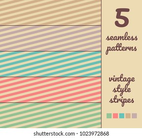 5 seamless abstract vector stripe patterns in vintage color style