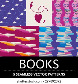 5 seamless vector patterns, vector set inspired in books