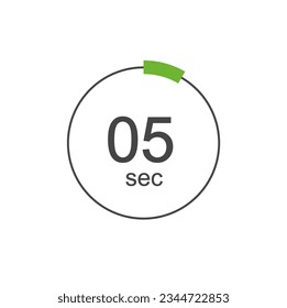 5 sec Digital Countdown Timer Vector Icon. 5 sec Stopwatch Analog or Digital Timer Illustration.