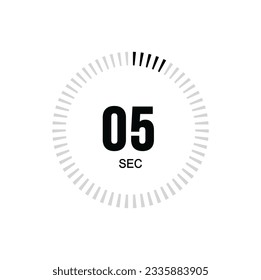 5 second timer clock. 5 sec stopwatch icon countdown time digital stop chronometer.