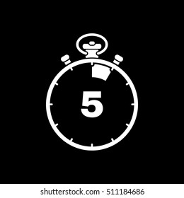 The 5 seconds, minutes stopwatch icon. Clock and watch, timer, countdown, stopwatch symbol. UI. Web. Logo. Sign. Flat design. App. Stock vector