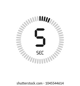 The 5 seconds, stopwatch vector icon. Clock and watch, timer, countdown symbol.