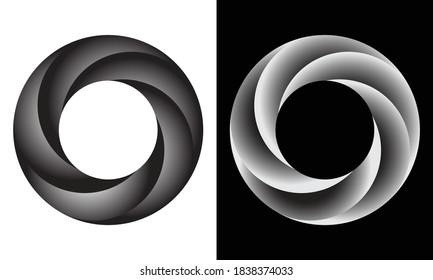 5 segments circle with gradient. Art metallic circle logo or icon.