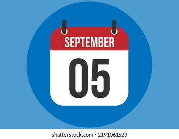 5 September blue calendar vector. Calendar september with circle in background clear.