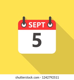 5 september calendar flat style icon with long shadow.