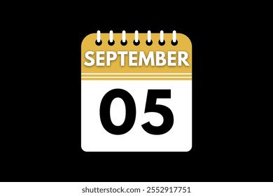 5 September calendar icon text page monthly web design on golden, black, and white background vector, icon, or illustration with the month of September 5