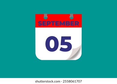 5 September calendar icon text page monthly web design on red, and blue background vector, icon, or illustration with the month of September 5