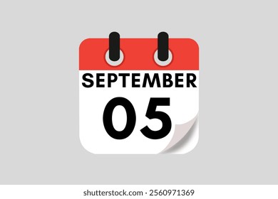 5 September calendar icon text page monthly web design on red, white, black and ash background vector, icon, or illustration with the month of September 5