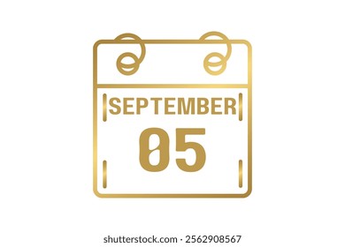 5 September calendar icon text page monthly web design on golden and white background vector, icon, or illustration with the month of September 5