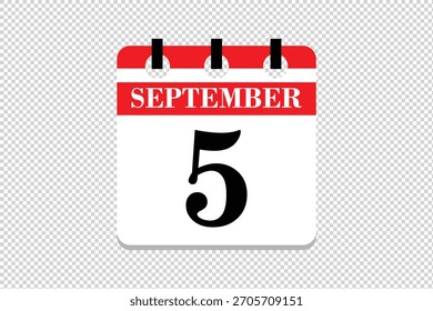 Vector Icono del calendario del 5 de septiembre, ícono del calendario del mes de septiembre de 5 fechas, ícono del calendario del 5 de septiembre, ícono del calendario del Vector.