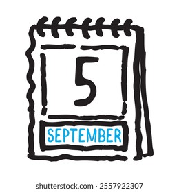 5 September date calendar - A simple yet elegant line art illustration of a date calendar captures the essence of organization and timekeeping. The clean lines and minimalistic design 