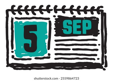 5 September date long table calendar - A simple yet elegant line art illustration of a table date calendar captures the essence of organization and timekeeping and note lines sketch art