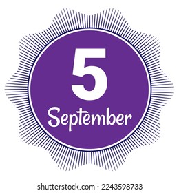 5 de septiembre, plantilla Fecha. Diseño útil para la promoción de calendarios o eventos. Ilustración vectorial Archivo EPS 10. Aislado sobre fondo blanco. 