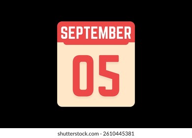 5 September icon text page monthly web design on coral, white, tangerine and black background vector, icon, or illustration with the month of September 5