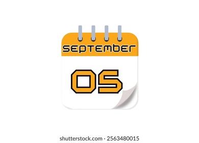 5 September month single day vector, illustration, calendar with yellow, black and white color background calendar September 5