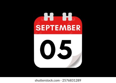 5 September month single day vector, illustration, calendar with red, gray, white and black color background calendar September 5