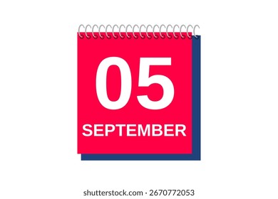 5 September month single day vector, illustration, calendar with red, blue and white color background calendar icon of September 5