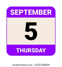 5. September, Donnerstag. Datumsvorlage. Nützliches Design für Kalender- oder Veranstaltungswerbung. EPS10 Datei, Vektorgrafik. Einzeln auf weißem Hintergrund. 