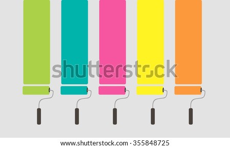 5 Set of colorful paint roller brushes. vector illustration