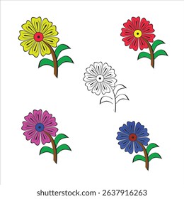5 set of Flower icons set isolated on white background. Flower simple design. Vector illustration