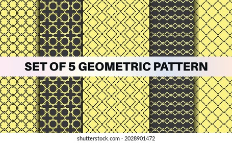 5 Set of Geometric seamless patterns. black and yellow squares, Abstract backdrop design for print, modern textile fabric. 