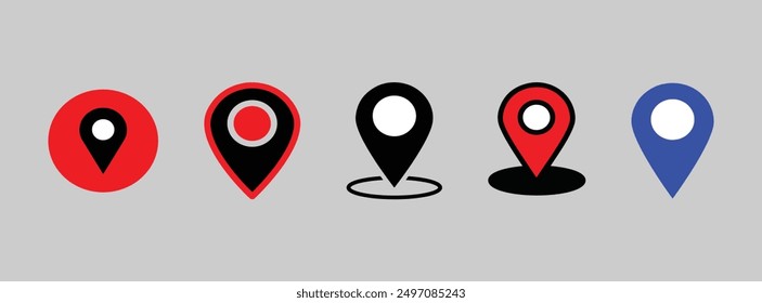 5 Conjunto de estilo de Vector de silueta de icono de ubicación con fondo blanco