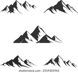 5 set of minimalist black mountain silhouettes vector art design suitable for logo, outdoor branding, decorative elements