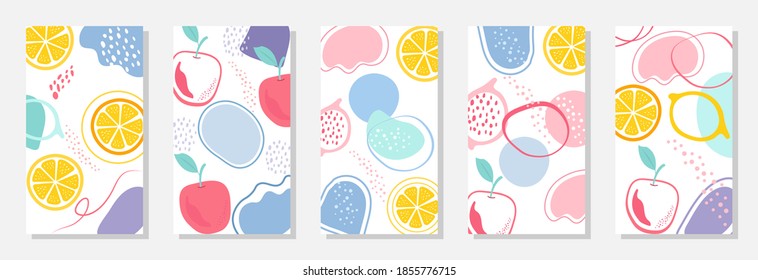 5 set nature background, Abstract Shapes Fruits, Leaves, Geometric and women shape, Collection art abstract, banner, poster, print.