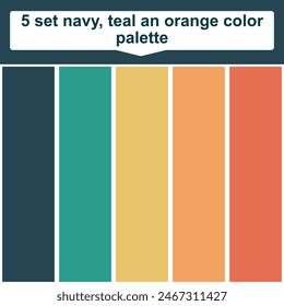 5 set navy, teal an orange color palette. Elegant orange, teal and navy colors palette. Beautiful color palette
