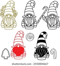5 set of Santa with candy can, lollipop and tree deco 
