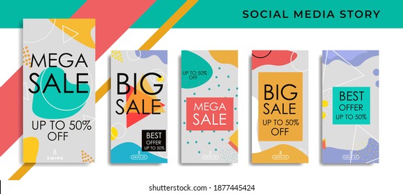 5 set Social Media Network Sales Banner Backgrounds, Mobile App, Poster, Flyer, Coupon,Advertisement,  Smartphone Template Story, Abstract liquid Modern shapes. editable template eps 10 vector.